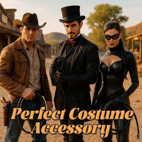 73" Cowboy Costume Whip, Faux Leather Halloween Prop for Cosplay,Western Theme Parties and Role Play for Adults & Kids (Black) in Kuwait