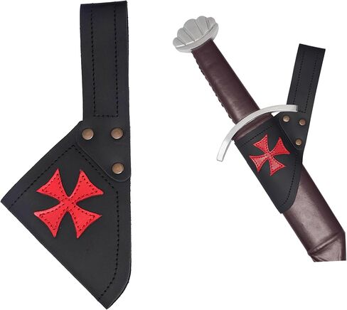 ضفدع سيف القرون الوسطى – جلد طبيعي بسمك 2 مم | حامل السيف مع رقعة الصليب الأحمر | إكسسوار LARP، Crusader، Knight وRenaissance in Kuwait