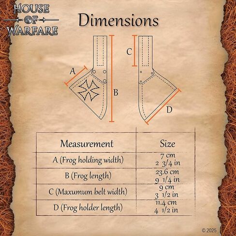 ضفدع سيف القرون الوسطى – جلد طبيعي بسمك 2 مم | حامل السيف مع رقعة الصليب الأحمر | إكسسوار LARP، Crusader، Knight وRenaissance in Kuwait
