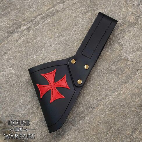 ضفدع سيف القرون الوسطى – جلد طبيعي بسمك 2 مم | حامل السيف مع رقعة الصليب الأحمر | إكسسوار LARP، Crusader، Knight وRenaissance in Kuwait