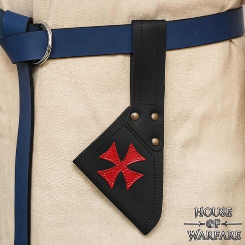 ضفدع سيف القرون الوسطى – جلد طبيعي بسمك 2 مم | حامل السيف مع رقعة الصليب الأحمر | إكسسوار LARP، Crusader، Knight وRenaissance in Kuwait