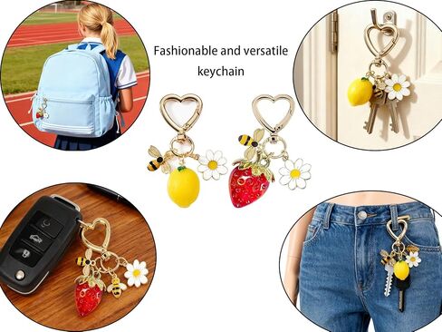 Resin Keychain 2-Pack, Cute Strawberry and Lemon Heart Shape Key Rings for Women Girls, Christmas Valentine's Day Gift for Friends, Couples in Kuwait