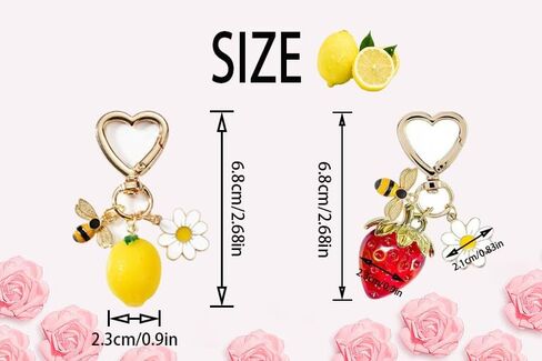 Resin Keychain 2-Pack, Cute Strawberry and Lemon Heart Shape Key Rings for Women Girls, Christmas Valentine's Day Gift for Friends, Couples in Kuwait