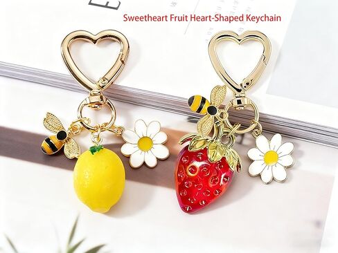 Resin Keychain 2-Pack, Cute Strawberry and Lemon Heart Shape Key Rings for Women Girls, Christmas Valentine's Day Gift for Friends, Couples in Kuwait