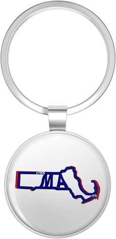 Massachusetts State Shape In Red and Blue White Background Metal Double Sided Key Chain Keychain in Saudi Arabia
