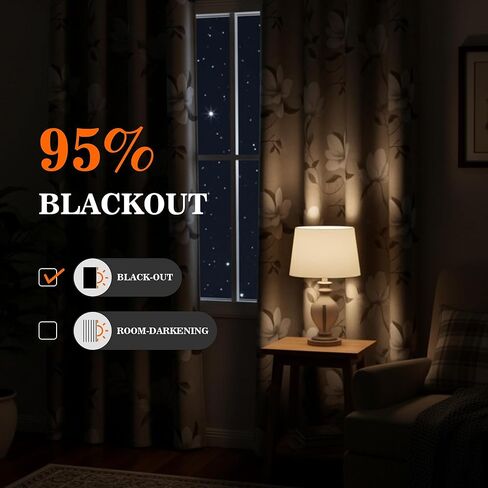 MYSKY HOME ستائر تعتيم زهرية بنسبة 95% بطول 84 بوصة مكونة من لوحتين لغرفة المعيشة - ستائر مطبوعة بنمط زهرة سوداء معزولة حراريًا بحلقات معدنية لغرفة النوم العلوية، 52 بوصة عرض كل لوحة، رمادي فاتح in Saudi Arabia