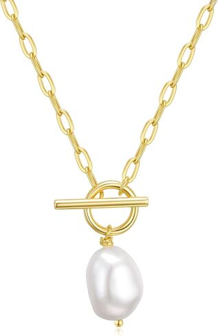 Baroque Pearl Pendant Necklaces for Women, 14K Gold Sliver Plated Adjustable Chain Toggle Clasp Necklace Women Wedding Anniversary Jewelry for Mothers Day Christmas Birthday Valentine's Day Gifts in Saudi Arabia