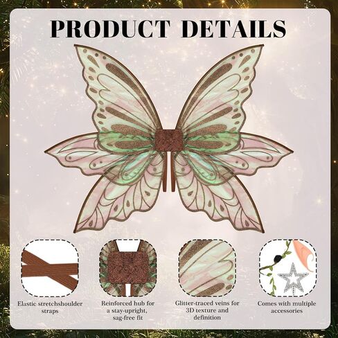 Large Fairy Wings Adult Women 35" Sparkle Butterfly Costume Set with Elf Ears Wreath Wand for Halloween Party in Saudi Arabia