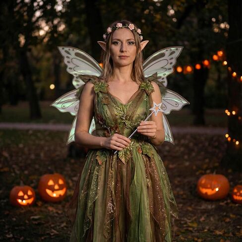 Large Fairy Wings Adult Women 35" Sparkle Butterfly Costume Set with Elf Ears Wreath Wand for Halloween Party in Saudi Arabia