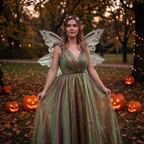 Large Fairy Wings Adult Women 35" Sparkle Butterfly Costume Set with Elf Ears Wreath Wand for Halloween Party in Saudi Arabia