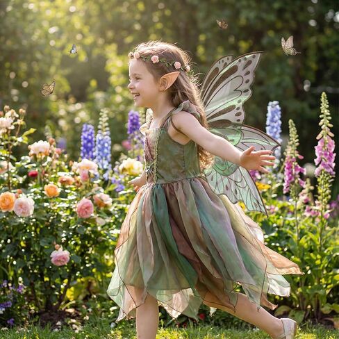 Large Fairy Wings Adult Women 35" Sparkle Butterfly Costume Set with Elf Ears Wreath Wand for Halloween Party in Saudi Arabia