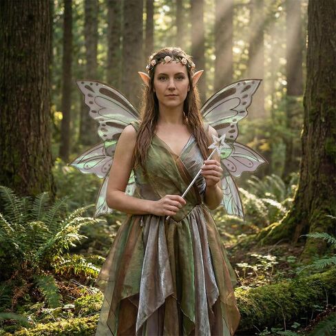 Large Fairy Wings Adult Women 35" Sparkle Butterfly Costume Set with Elf Ears Wreath Wand for Halloween Party in Saudi Arabia