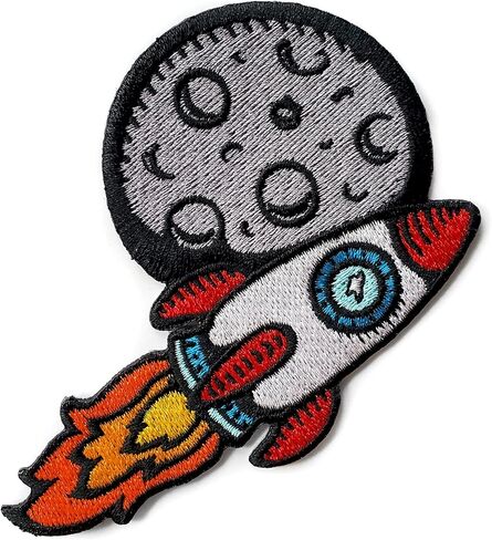 Kolorspun Moon Rocketship Patch - Iron on and Sew on Embroidered Patch in Saudi Arabia
