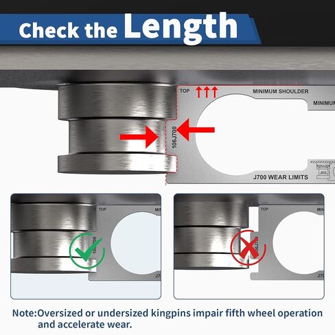أداة قياس دبوس الملك، مدقق دبوس الملك للعجلة الخامسة يتوافق مع معيار SAE J700 للارتداء، قياس الارتفاع والتربيع، يمنع حوادث المقطورة، فضي in Kuwait