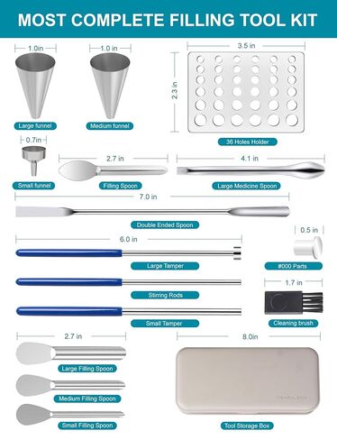 مجموعة آلة تعبئة الكبسولات - أدوات صينية حشو حبوب منع الحمل لتحضير كبسولات الجل الفارغة بسرعة جميع الأحجام 000 00 0 1 2 3 4 5، أداة ملاعق الملاعق المخبرية 13 قطعة in Kuwait