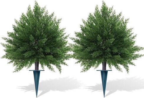 Artificial Fern Topiary Ball with Ground Spike, Set of 2 Faux Boston Fern Plants Shrub, Fake UV Resistant Evergreen Bushes for Porch Garden Indoor Outdoor Decor in Kuwait