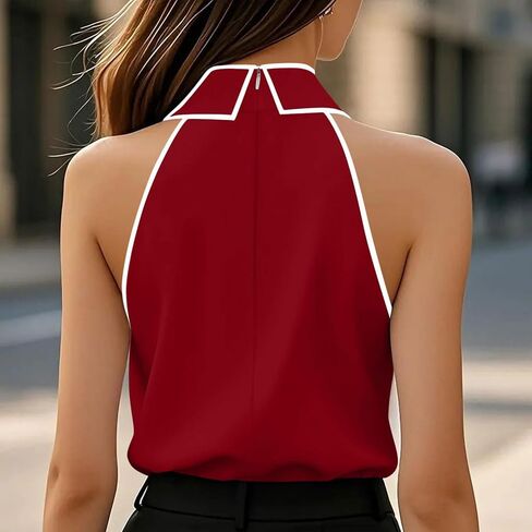 Tank Top for Women Dressy Solid Color Bow Tie Collar Fashion Sleeveless Blouses Halter Neck and Backless Tanks in Saudi Arabia