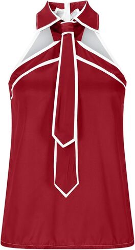 Tank Top for Women Dressy Solid Color Bow Tie Collar Fashion Sleeveless Blouses Halter Neck and Backless Tanks in Saudi Arabia