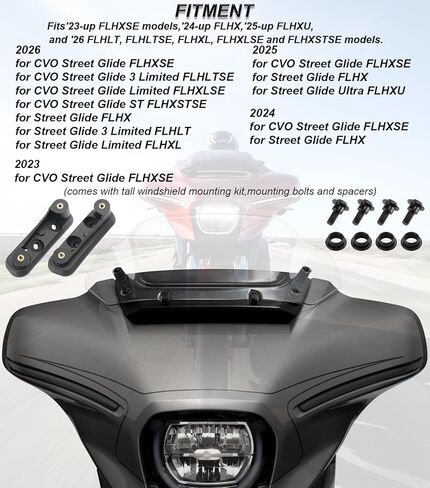فاصل الرياح للزجاج الأمامي مقاس 8 بوصات يناسب Harley Davidson CVO Street Glide FLHXSE 2023-up، Street Glide FLHX 2024-up، 2025-up FLHXU، 2026-up FLHLT، FLHLTSE، FLHXL، FLHXLSE، FLHXSTSE in Kuwait