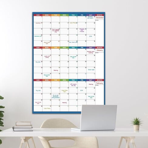 Large Dry Erase Calendar For Wall - Undated 3 Month Calendar, 28'' x 40'', Erasable & Reusable Laminated White Board, 8 Round Stickers, Vertical for Office, Home and School in Saudi Arabia
