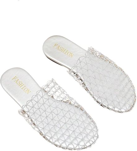 OYOANGLE Women's Fishnet Mesh Woven Flat Sandals See Through Hollow Out Slip On Slides in Saudi Arabia