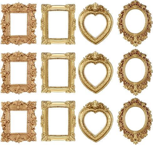 12 Pcs Miniature Picture Frames Mini Vintage Gold Frame Antique Resin Rectangle Jewelry Frame DIY Photo Crafts Tiny Picture Frames Christmas Party Wedding Decoration in Saudi Arabia