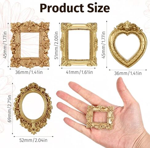 12 Pcs Miniature Picture Frames Mini Vintage Gold Frame Antique Resin Rectangle Jewelry Frame DIY Photo Crafts Tiny Picture Frames Christmas Party Wedding Decoration in Saudi Arabia
