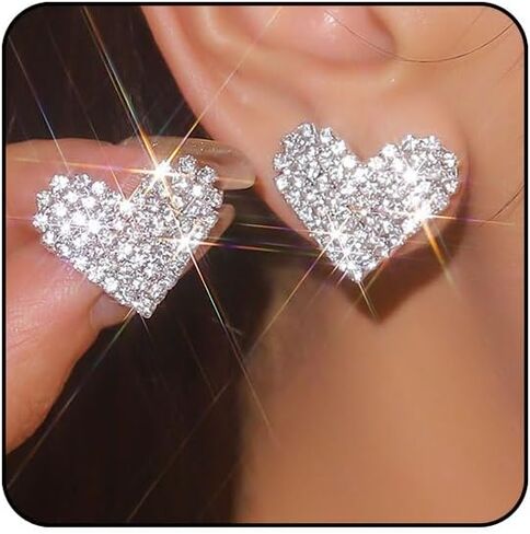 Rhinestone Silver Star Earrings Hot Pink Heart Earrings for Women Sparkly Black Earring Large Big Chunky Statement Stud Earring Bling Dainty Unique Trendy Jewelry in Saudi Arabia