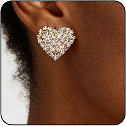 Rhinestone Silver Star Earrings Hot Pink Heart Earrings for Women Sparkly Black Earring Large Big Chunky Statement Stud Earring Bling Dainty Unique Trendy Jewelry in Saudi Arabia