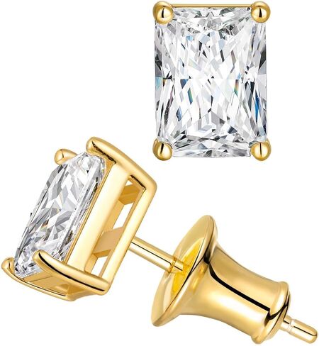 Moissanite Earrings 1-4 Carat, Radiant Cut Earrings for Men Women 14K Gold Plated Sterling Silver Diamond Studs Emerald Cuts Brilliant Sparkle Daily Stud Earrings for Lover Wife Husband in Kuwait