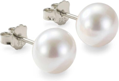 KEZEF Freshwater Pearl Stud Earrings for Women – AAA Quality Cultured Pearls on 925 Sterling Silver Post Rhodium or 14K Gold Plated, Sizes 6‑11 mm in Kuwait