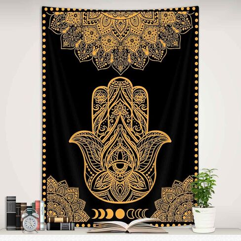 Boziqr الروحي مخدر همسة اليد الذهب الأسود ماندالا عين الشر قماش مزخرف جداري لغرفة النوم الجمالية 40x60 بوصة in Kuwait