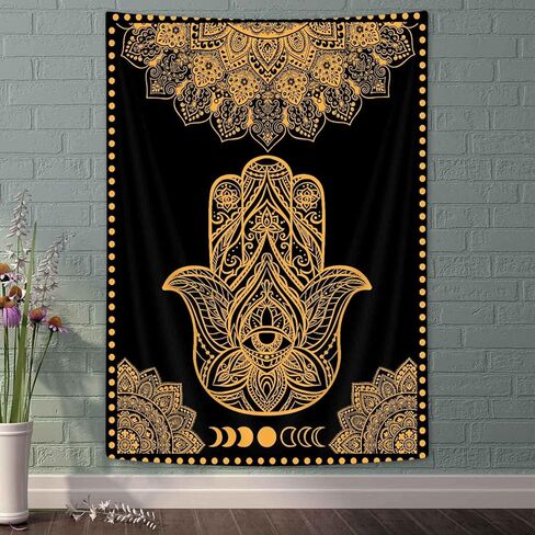 Boziqr الروحي مخدر همسة اليد الذهب الأسود ماندالا عين الشر قماش مزخرف جداري لغرفة النوم الجمالية 40x60 بوصة in Kuwait