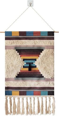 قماش حائط منسوج من Macrame، مقاس 50.8 سم عرضًا × 86.36 سم ارتفاعًا، كبير جدًا بوهو شيك بوهيمي مغربي، ديكور هندسي للشقة، غرفة نوم الأطفال، مدخل باب غرفة المعيشة (ملخص-005) in Saudi Arabia