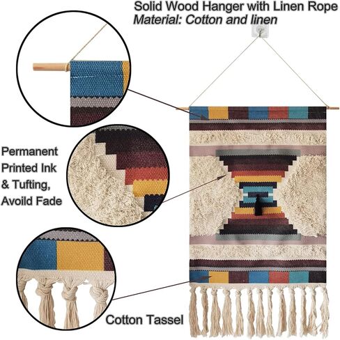 قماش حائط منسوج من Macrame، مقاس 50.8 سم عرضًا × 86.36 سم ارتفاعًا، كبير جدًا بوهو شيك بوهيمي مغربي، ديكور هندسي للشقة، غرفة نوم الأطفال، مدخل باب غرفة المعيشة (ملخص-005) in Saudi Arabia