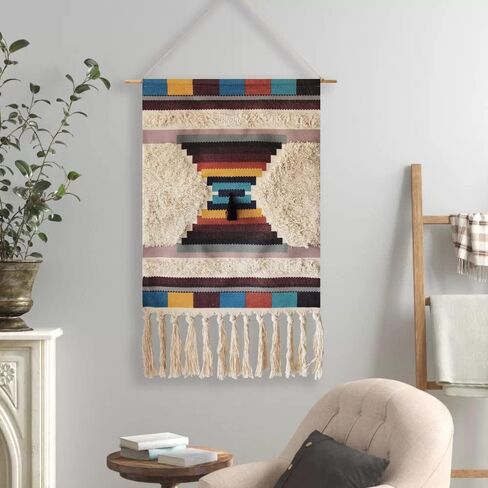 قماش حائط منسوج من Macrame، مقاس 50.8 سم عرضًا × 86.36 سم ارتفاعًا، كبير جدًا بوهو شيك بوهيمي مغربي، ديكور هندسي للشقة، غرفة نوم الأطفال، مدخل باب غرفة المعيشة (ملخص-005) in Saudi Arabia