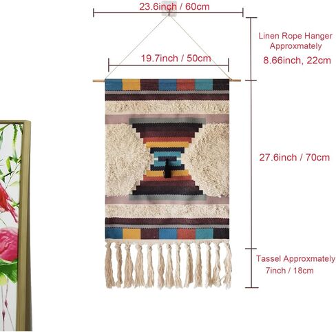 قماش حائط منسوج من Macrame، مقاس 50.8 سم عرضًا × 86.36 سم ارتفاعًا، كبير جدًا بوهو شيك بوهيمي مغربي، ديكور هندسي للشقة، غرفة نوم الأطفال، مدخل باب غرفة المعيشة (ملخص-005) in Saudi Arabia