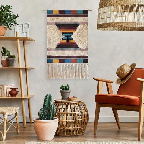 قماش حائط منسوج من Macrame، مقاس 50.8 سم عرضًا × 86.36 سم ارتفاعًا، كبير جدًا بوهو شيك بوهيمي مغربي، ديكور هندسي للشقة، غرفة نوم الأطفال، مدخل باب غرفة المعيشة (ملخص-005) in Saudi Arabia