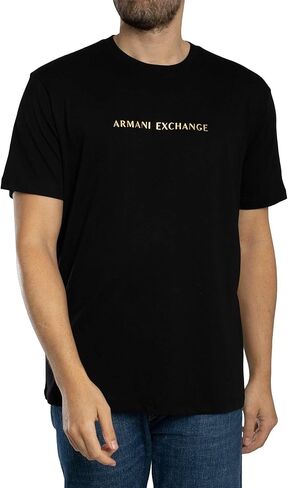 Armani Exchange Men's Black and Gold Wording Tee Reg in Saudi Arabia