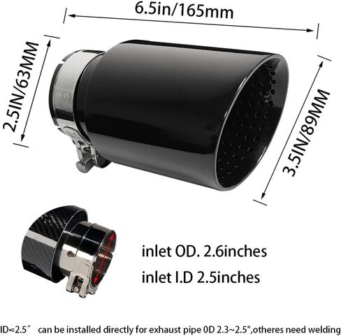 2.5 "مدخل العادم نصائح تناسب 62-63 مللي متر OD Tailpipe العادم الذيل الحلق أنابيب طرفية تعديل أجزاء أسود in Kuwait