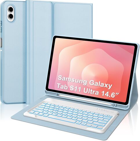 حافظة لوحة مفاتيح KVAGO لجهاز Samsung Galaxy Tab S11 Ultra 14.6 بوصة 2025 (SM-X930/X936B)، 7 ألوان خلفية، لوحة مفاتيح بلوتوث لاسلكية مغناطيسية قابلة للفصل مع حامل قلم S، أسود in Saudi Arabia
