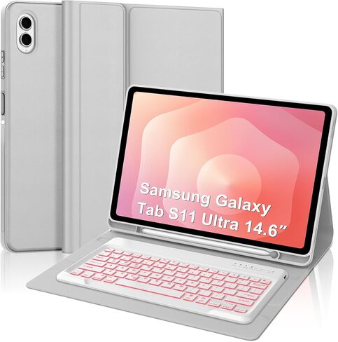 حافظة لوحة مفاتيح KVAGO لجهاز Samsung Galaxy Tab S11 Ultra 14.6 بوصة 2025 (SM-X930/X936B)، 7 ألوان خلفية، لوحة مفاتيح بلوتوث لاسلكية مغناطيسية قابلة للفصل مع حامل قلم S، أسود in Saudi Arabia
