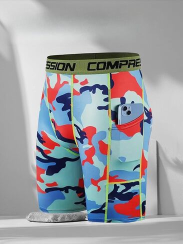 Men’s Compression Shorts,with High Elasticity and Pocket, Breathable Athletic Fitness Pants for Running and Training in Saudi Arabia
