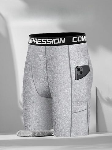 Men’s Compression Shorts,with High Elasticity and Pocket, Breathable Athletic Fitness Pants for Running and Training in Saudi Arabia