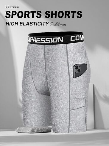 Men’s Compression Shorts,with High Elasticity and Pocket, Breathable Athletic Fitness Pants for Running and Training in Saudi Arabia