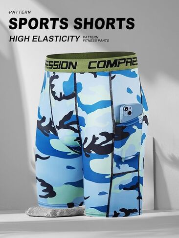 Men’s Compression Shorts,with High Elasticity and Pocket, Breathable Athletic Fitness Pants for Running and Training in Saudi Arabia