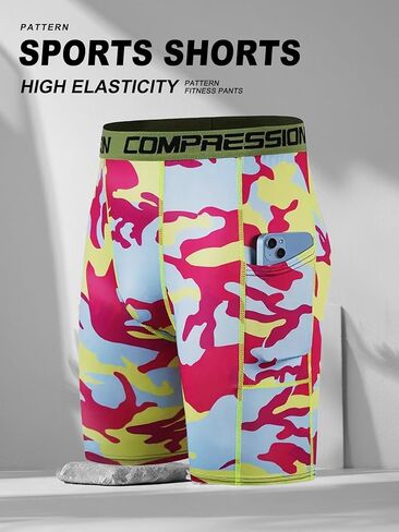 Men’s Compression Shorts,with High Elasticity and Pocket, Breathable Athletic Fitness Pants for Running and Training in Saudi Arabia