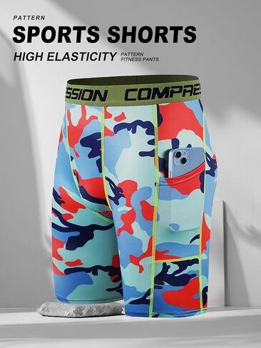 Men’s Compression Shorts,with High Elasticity and Pocket, Breathable Athletic Fitness Pants for Running and Training in Saudi Arabia