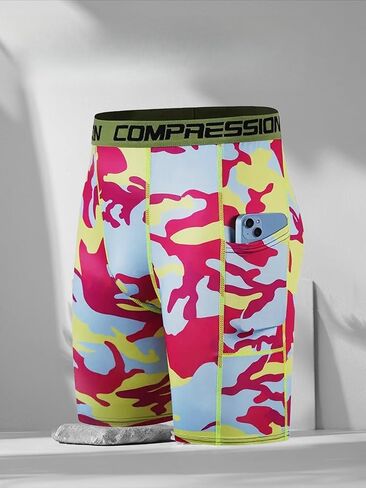 Men’s Compression Shorts,with High Elasticity and Pocket, Breathable Athletic Fitness Pants for Running and Training in Saudi Arabia