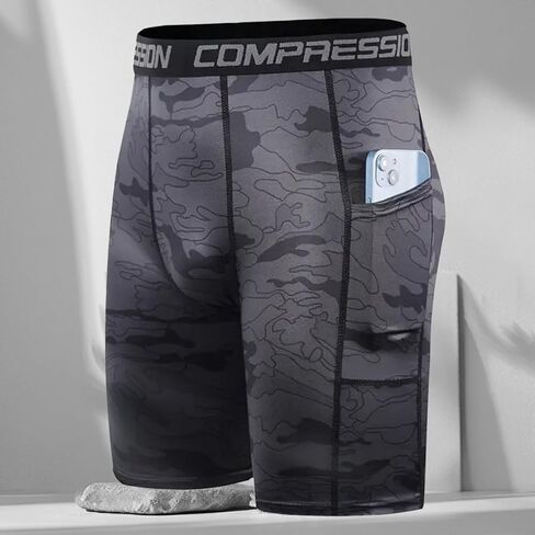 Men’s Compression Shorts,with High Elasticity and Pocket, Breathable Athletic Fitness Pants for Running and Training in Saudi Arabia
